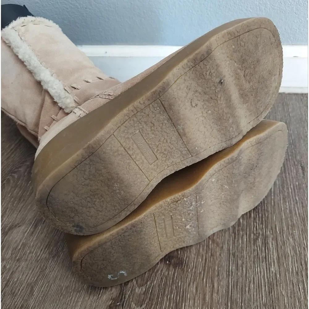 Vintage 90s Xhilaration Suede Platform Faux Fur Trim Chunky Boots Size 8.5